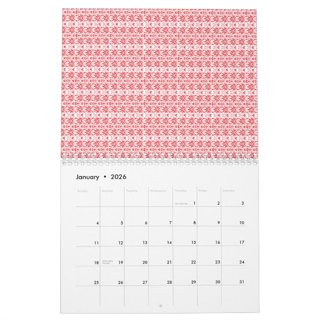 A vivid red and orange abstract design with swirli calendar (Jan 2026)