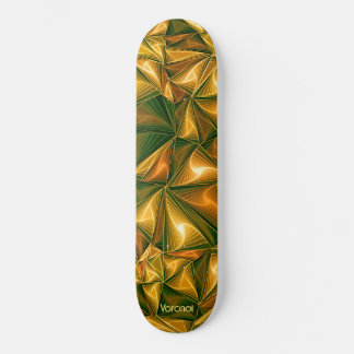 A voronoi triangle pattern in golds, rusts, greens skateboard