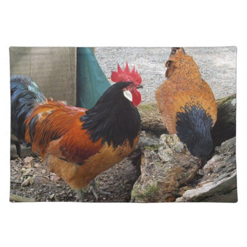 A Vorwerks Chicken pair Rooster and Hen Eating Placemat