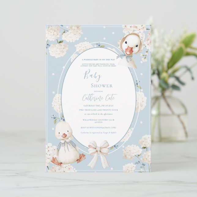 A Waddle Baby is on the Way Whimsical Baby Shower Invitation (Standing Front)