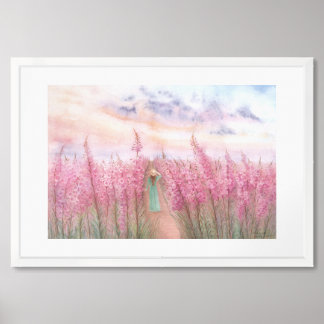 A Walk In A Pink Flower Field Framed Art