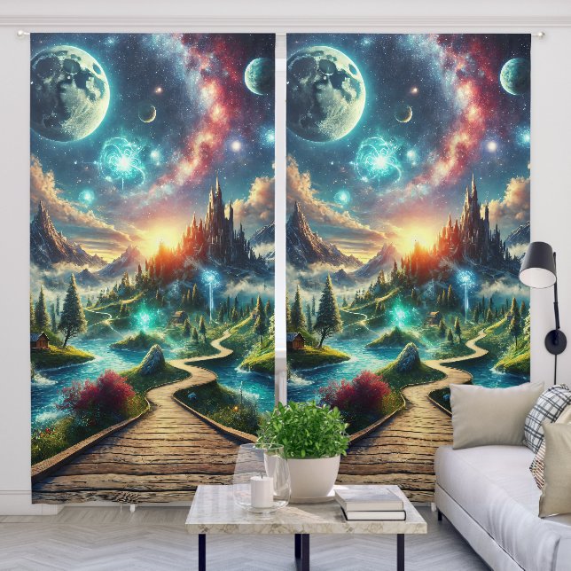 A Walk Under Three Moon Night Skies Blackout Curtains (Living Room)
