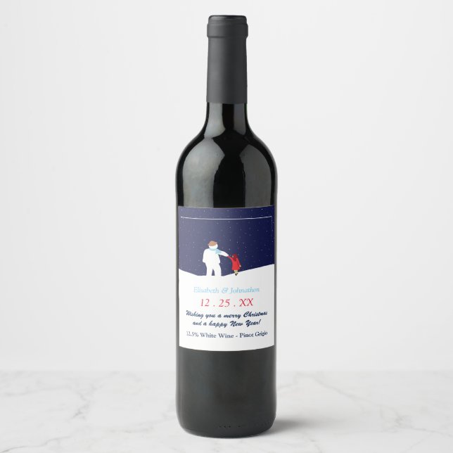 A Walk With Snowman Christmas Wine Label (Front)
