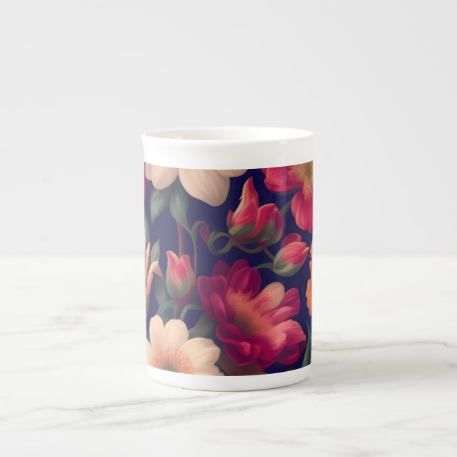 A wallpaper with a floral pattern  bone china mug (Front)