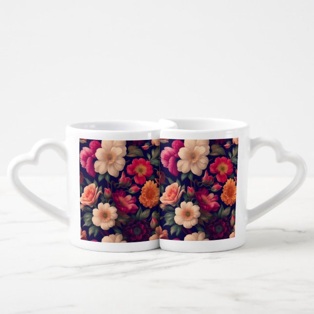 A wallpaper with a floral pattern  coffee mug set (Front Nesting)