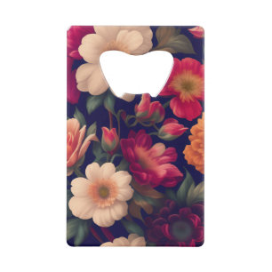 A wallpaper with a floral pattern credit card bottle opener