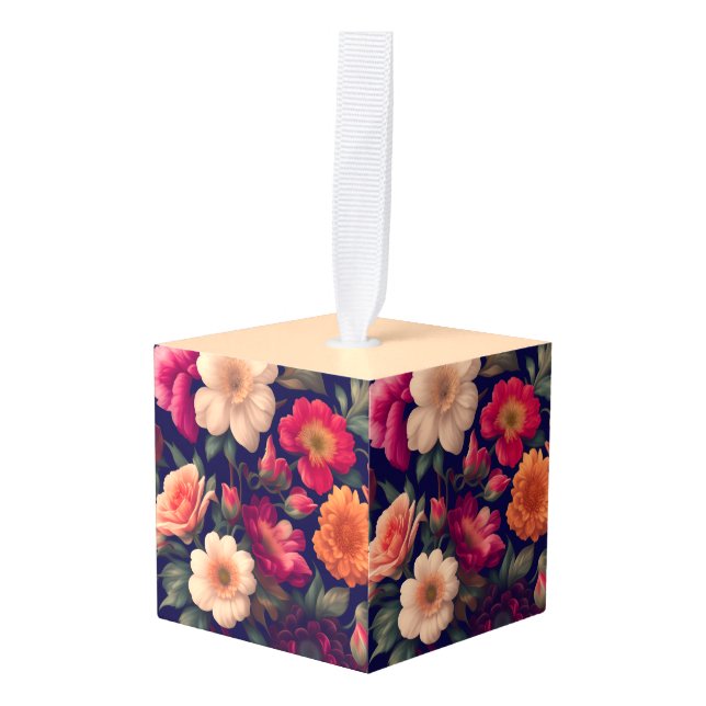 A wallpaper with a floral pattern  cube ornament (Front Angled)