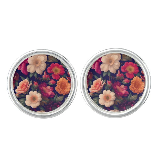 A wallpaper with a floral pattern  cufflinks (Front)