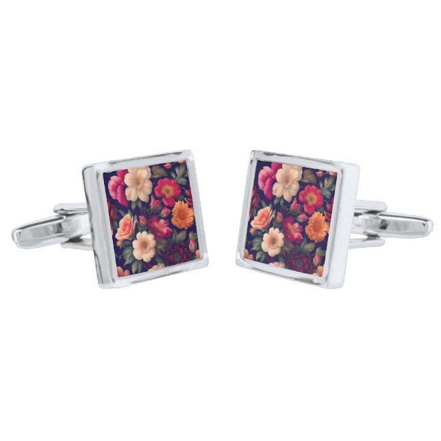 A wallpaper with a floral pattern  cufflinks (Angled)
