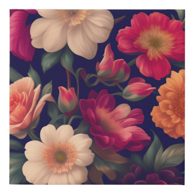 A wallpaper with a floral pattern  faux canvas print (Front)