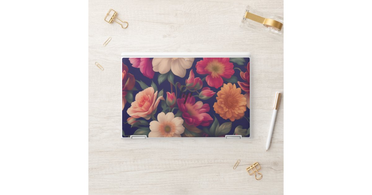 A wallpaper with a floral pattern HP laptop skin | Zazzle