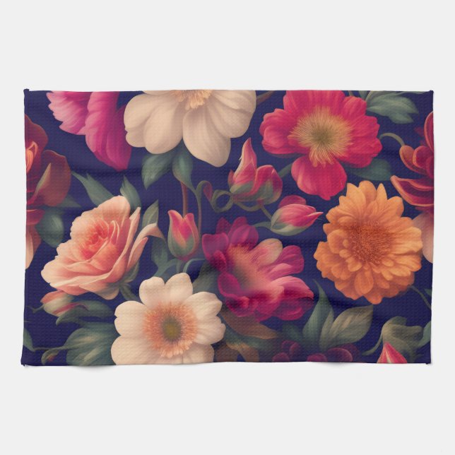 A wallpaper with a floral pattern  kitchen towel (Horizontal)