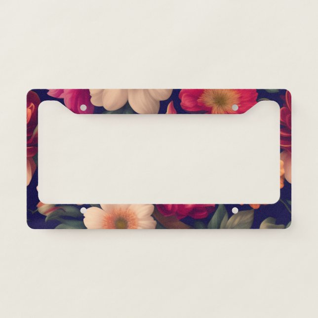 A wallpaper with a floral pattern  license plate frame (Front)