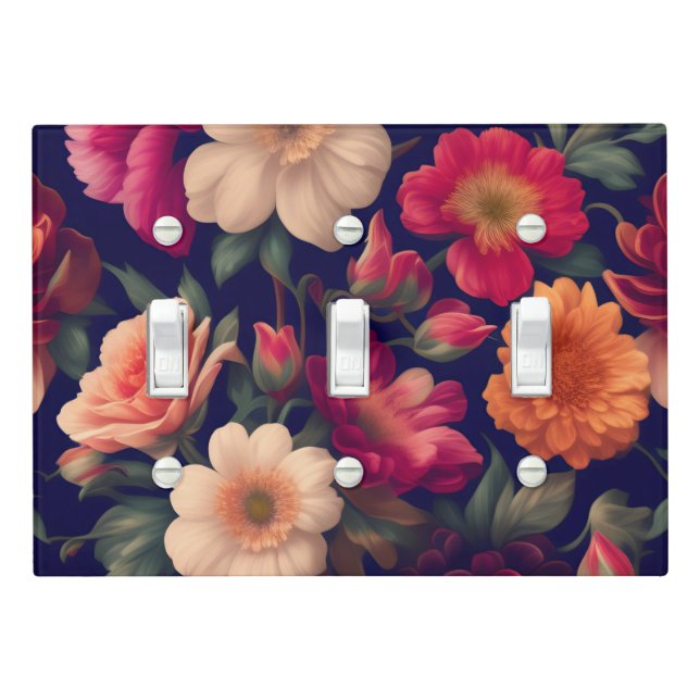 A wallpaper with a floral pattern  light switch cover (In Situ)