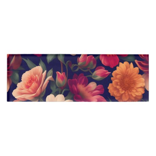 A wallpaper with a floral pattern  name tag