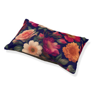 A wallpaper with a floral pattern  pet bed