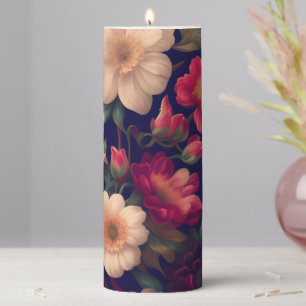 A wallpaper with a floral pattern pillar candle