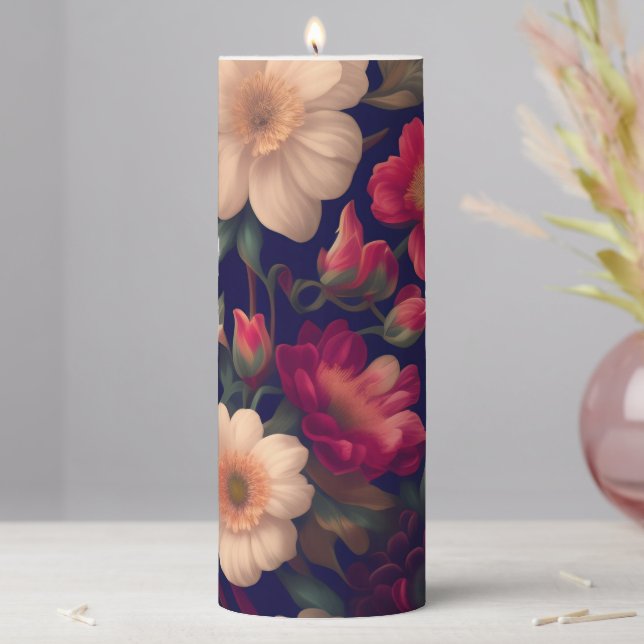 A wallpaper with a floral pattern  pillar candle (In Situ)