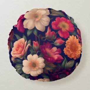 A wallpaper with a floral pattern round pillow