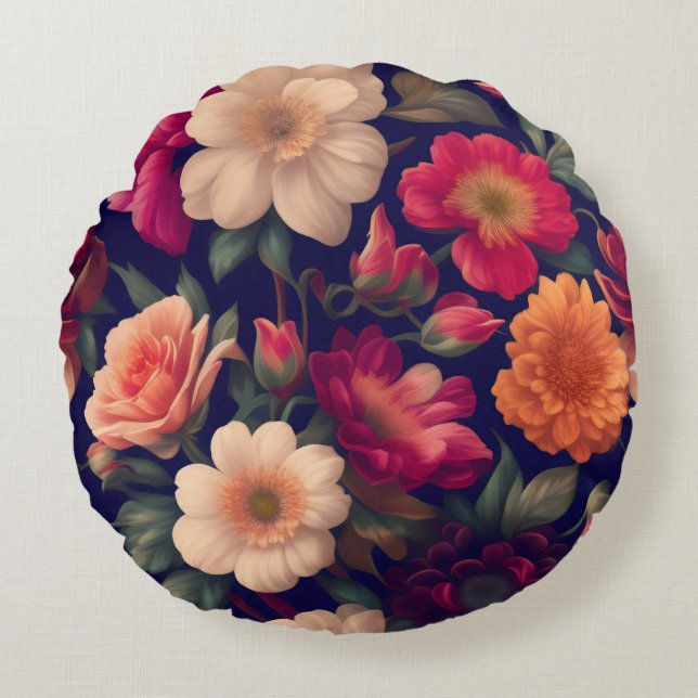 A wallpaper with a floral pattern  round pillow (Front)