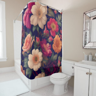 A wallpaper with a floral pattern shower curtain