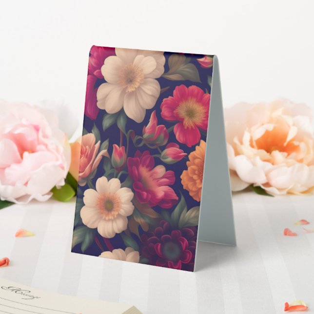 A wallpaper with a floral pattern  table tent (In SItu (Wedding))