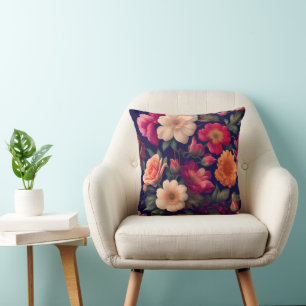 A wallpaper with a floral pattern  throw pillow