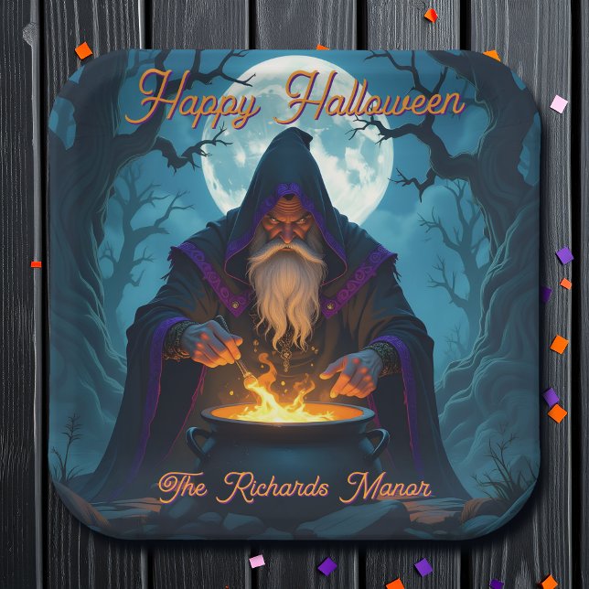 A Warlock Brewing up a Halloween Party Paper Plates (Creator Uploaded)