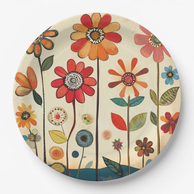 A Warm Terracotta Zinnia Patch Paper Plates (Front)