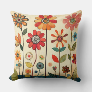 A Warm Terracotta Zinnia Patch Throw Pillow