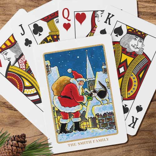A Warm Welcome Santa Cat Christmas Custom Playing Cards