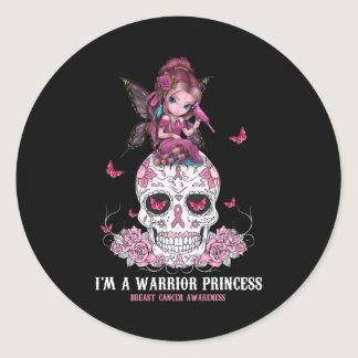 A Warrior Princess Sugar Skull Breast Cancer Aware Classic Round Sticker