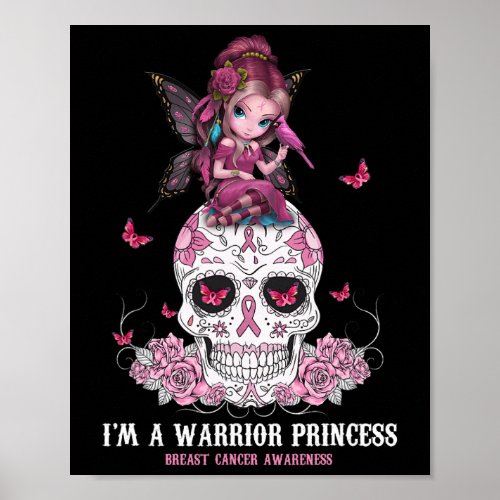 A Warrior Princess Sugar Skull Breast Cancer Aware Poster