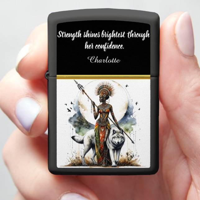 A warrior's journey with a loyal wolf companion zippo lighter (In Hand)