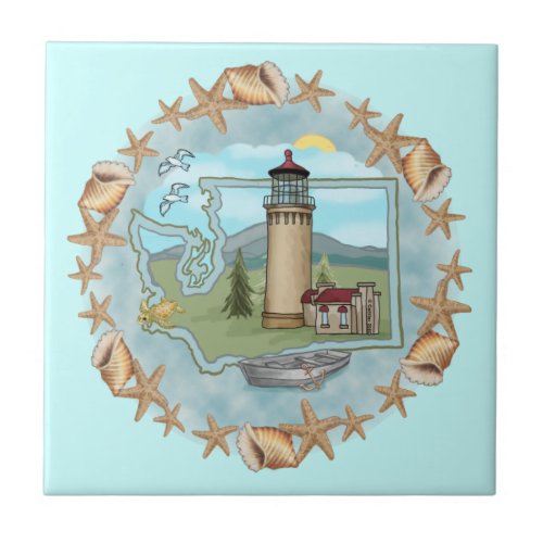 A Washington Shells Lighthouse Tile