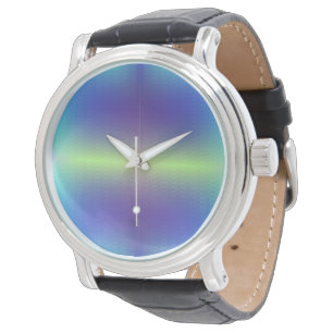 A watch with a metallic round face