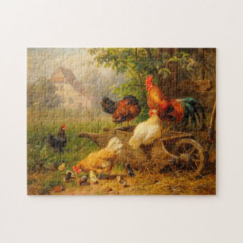 A Watchful Eye Carl Jutz 1916 Farmyard Rooster Jigsaw Puzzle