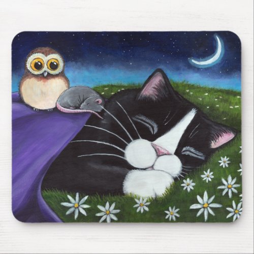 A Watchful Eye  Fantasy Tuxedo Cat Art Mouse Pad