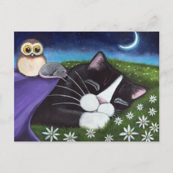 A Watchful Eye | Fantasy Tuxedo Cat Art Postcard by LisaMarieArt at Zazzle