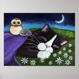 A Watchful Eye   Fantasy Tuxedo Cat Art Poster