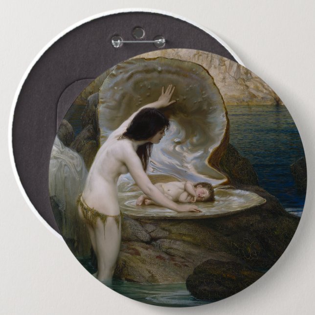 A Water Baby Found in Seashell by Bikini Nymph Button (Front & Back)