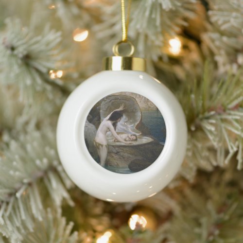 A Water Baby Found in Seashell by Bikini Nymph Ceramic Ball Christmas Ornament