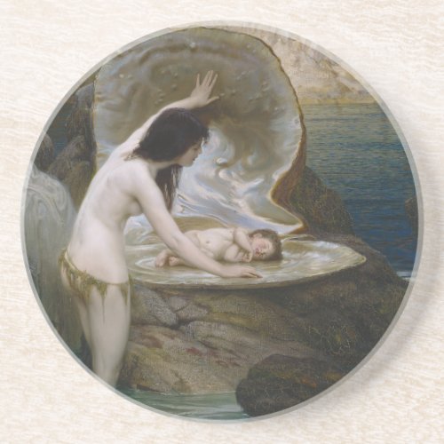 A Water Baby Found in Seashell by Bikini Nymph Coaster