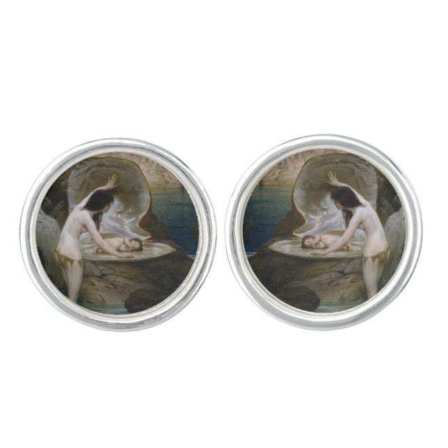 A Water Baby Found in Seashell by Bikini Nymph Cufflinks (Front)