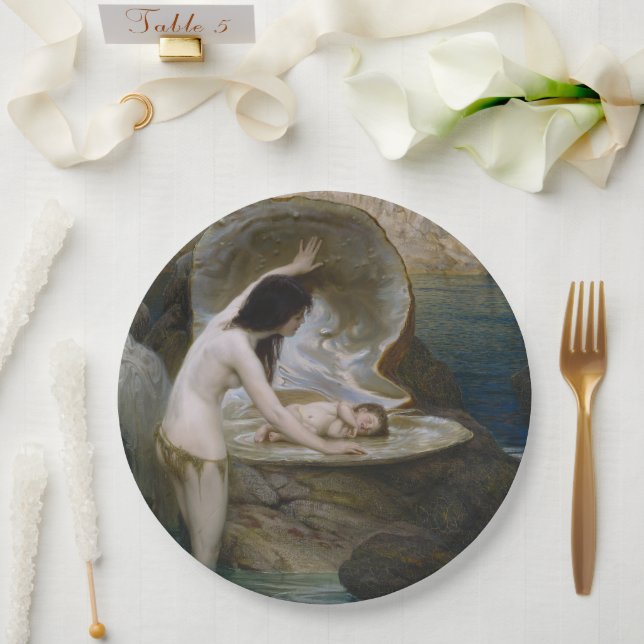A Water Baby Found in Seashell by Bikini Nymph Paper Plates (Wedding)
