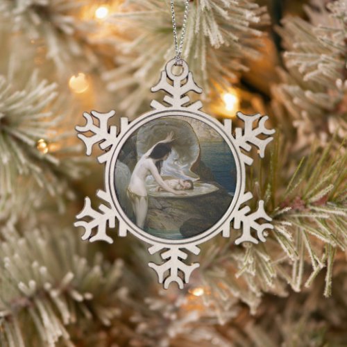 A Water Baby Found in Seashell by Bikini Nymph Snowflake Pewter Christmas Ornament