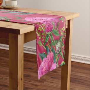 A Water-Colour Roses Flower Design Short Table Runner