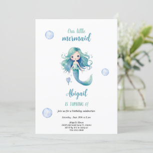 A watercolor blue mermaid birthday invitation