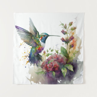 A Watercolor Delight of Hummingbirds wall art Tapestry