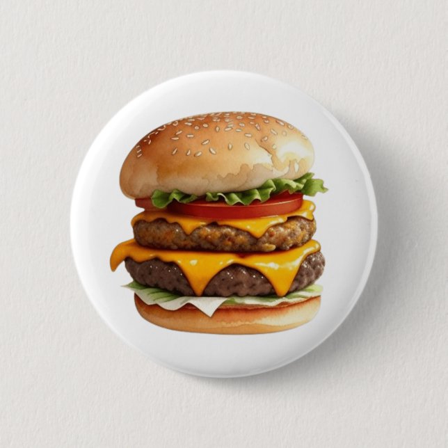 A watercolor Drawing of a Yummy Cheeseburger Button (Front)